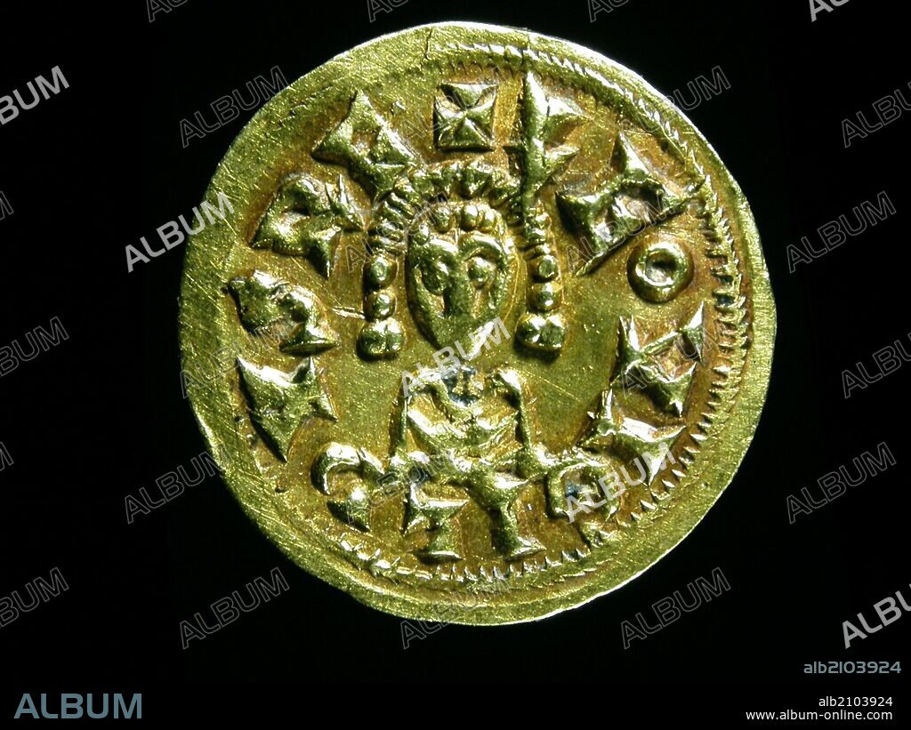NUMISMATICA. MONEDA VISIGODA. LEOVIGILDO ELVORA (CARTHAGINESIS) 573-586 ANVERSO. HALLAZGO DE GARROVILLAS.