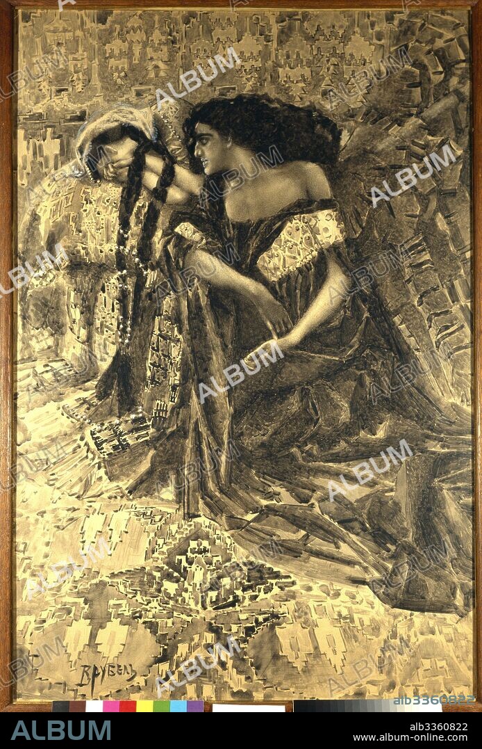 MIKHAIL ALEXANDROVICH VRUBEL. Tamara and Demon. Illustration to the poem "The Demon" by Mikhail Lermontov.