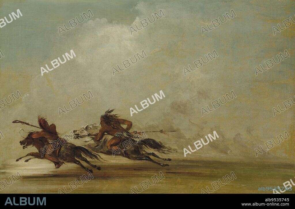 GEORGE CATLIN. Comanche Warrior Lancing an Osage, at Full Speed. oil on canvas. Date: 1837-1839.