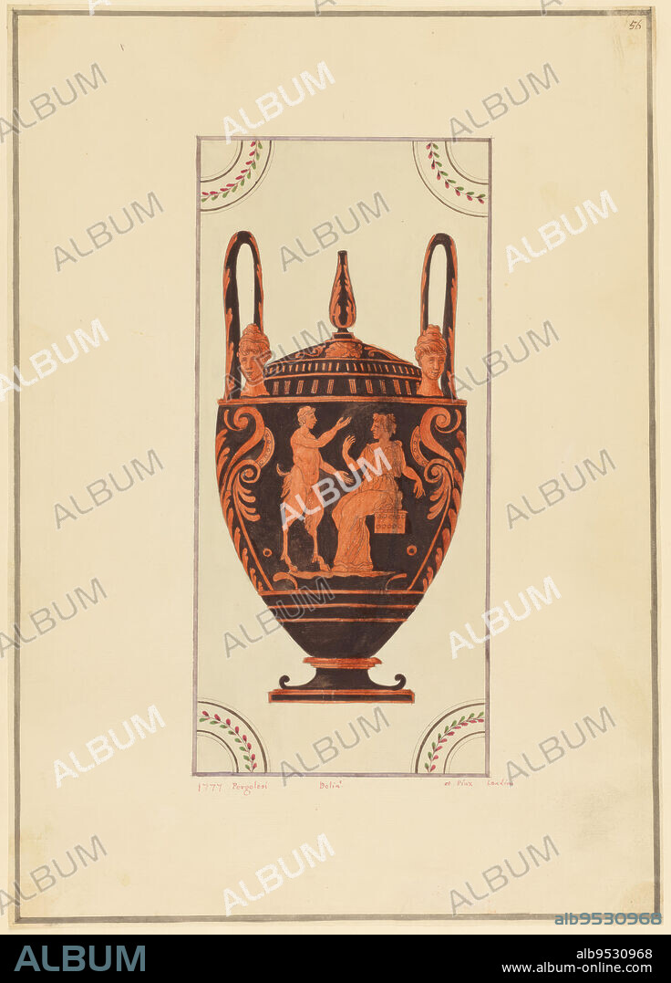 MICHELANGELO PERGOLESI. Ornament Design with Urn. Date: 1777. Pen and ink, brush and watercolor, gouache, over graphite on laid paper.