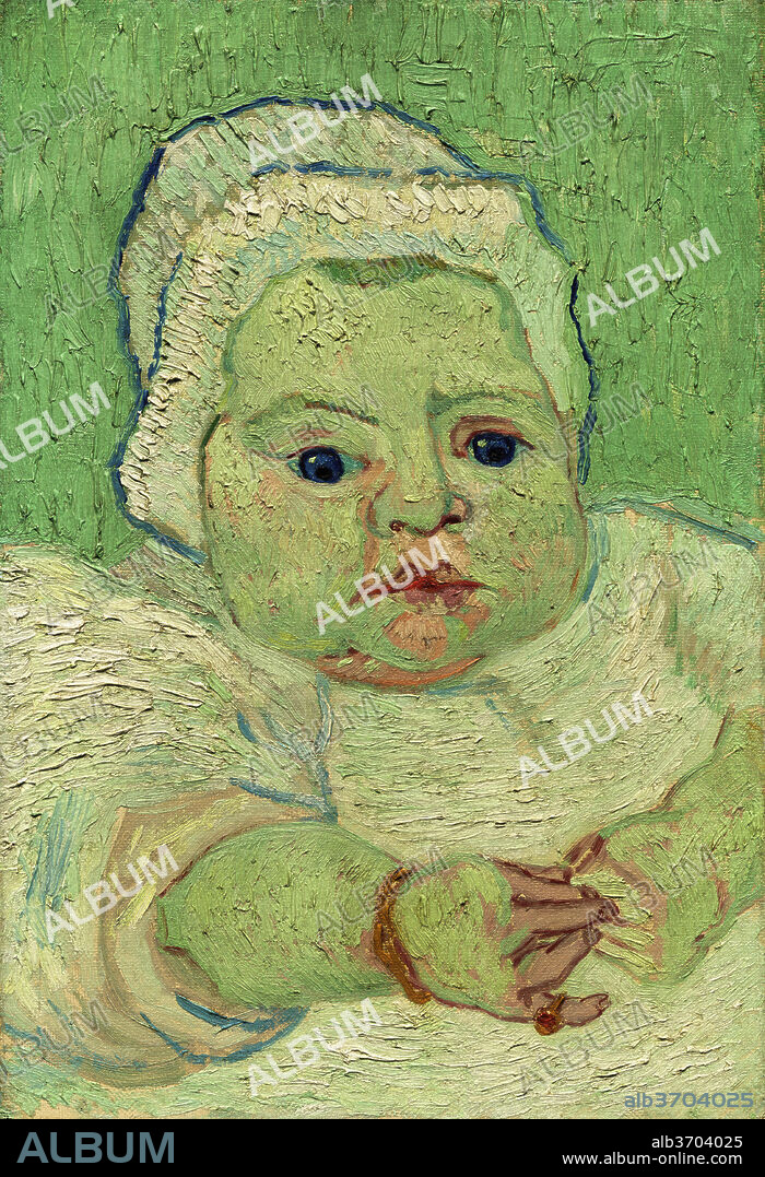 VINCENT VAN GOGH. Roulin's Baby. Dated: 1888. Dimensions: overall: 35 x 23.9 cm (13 3/4 x 9 7/16 in.)  framed: 53.9 x 42.5 cm (21 1/4 x 16 3/4 in.). Medium: oil on canvas.