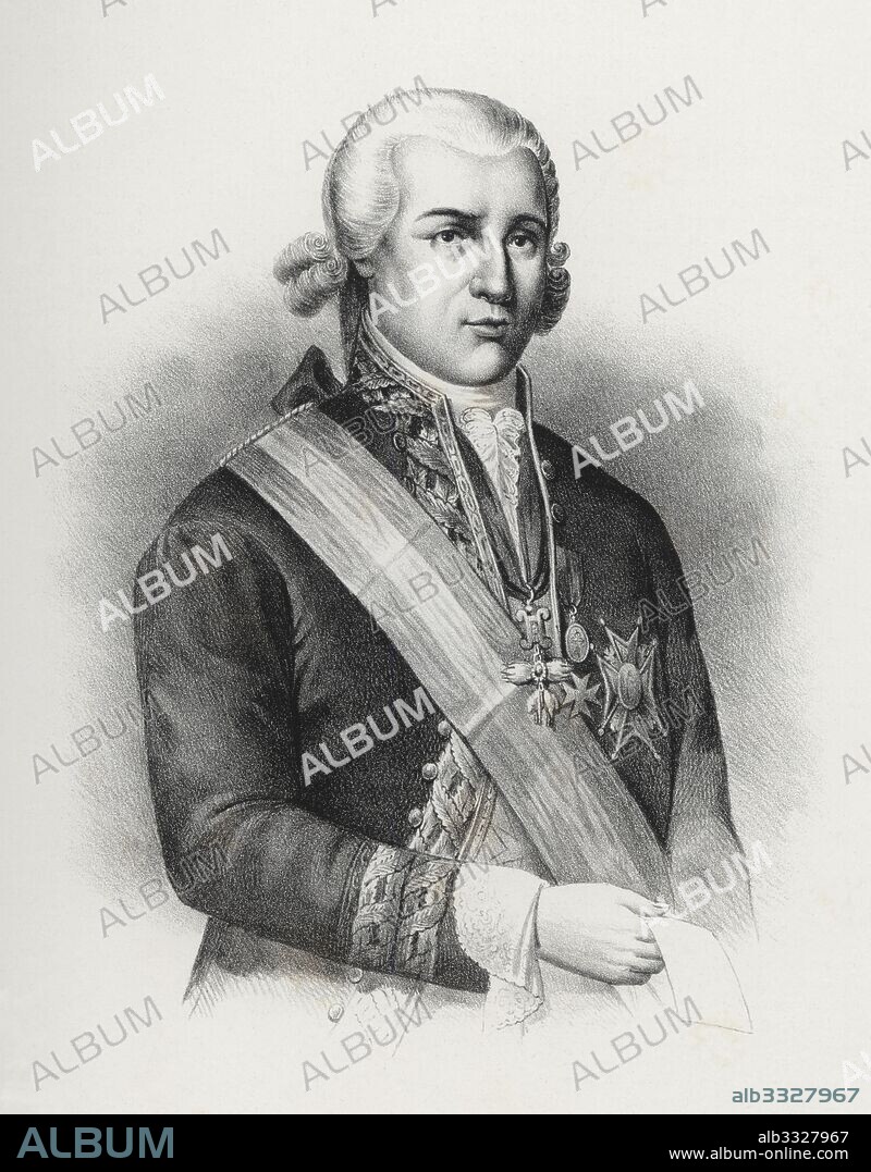 Historia de España. Manuel Godoy Álvarez de Faria Rios Zarosa (1767-1851), político español, favorito del rey Carlos IV y reconocido como el príncipe de la paz. Grabado de 1880.