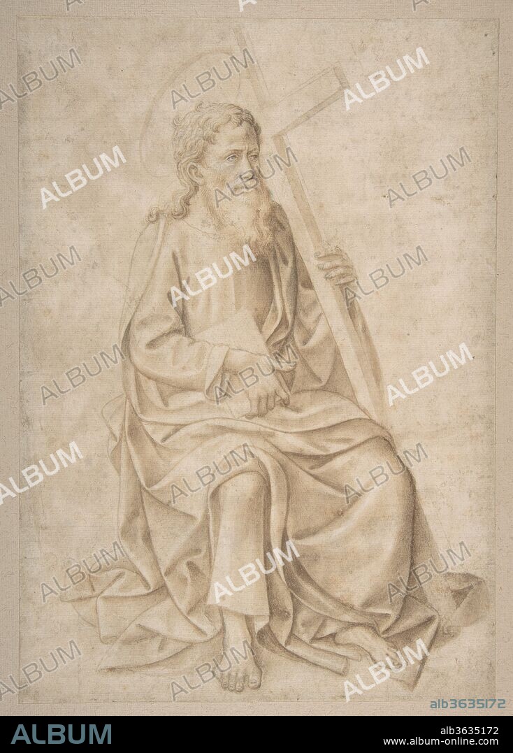 Saint Philip Seated, Holding a Book and a Cross. Artist: Pesellino (Francesco di Stefano) (Italian, Florence ca. 1422-1457 Florence). Dimensions: 10 3/4 × 7 1/2 in. (27.3 × 19 cm). Date: 1422-57.