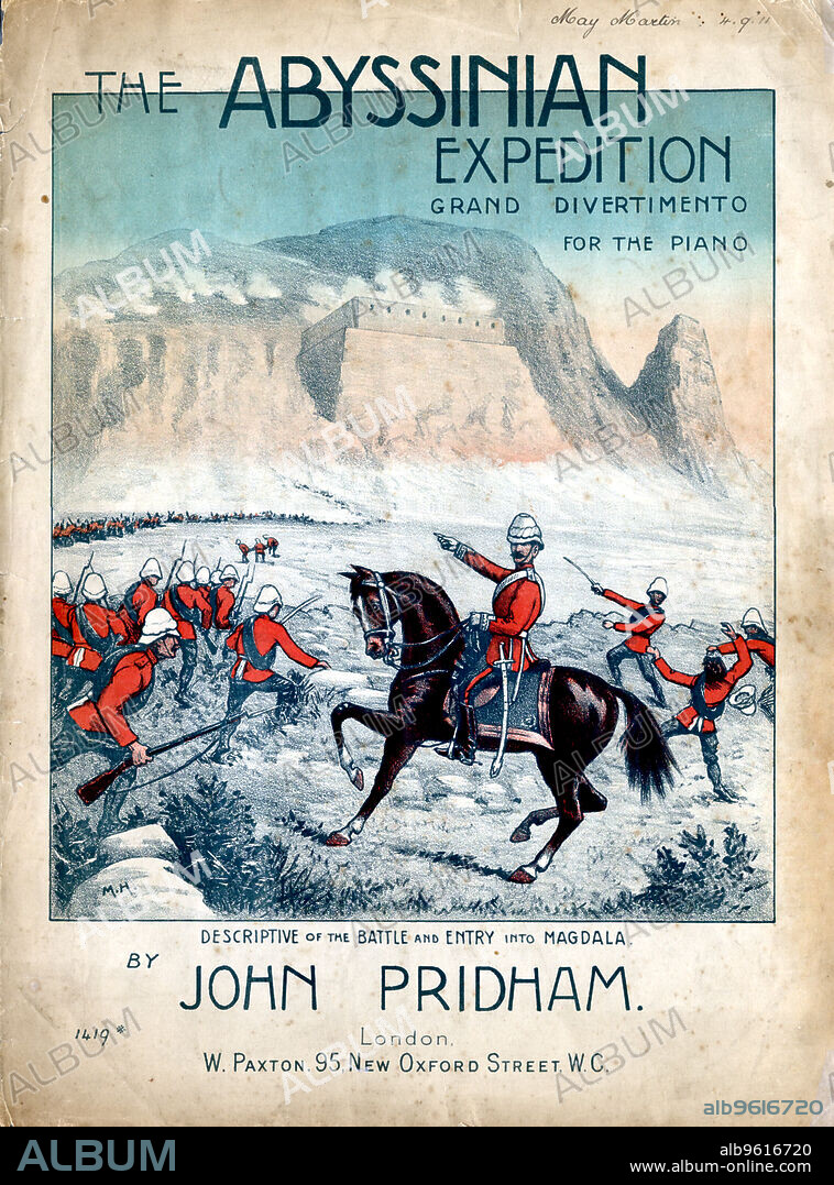 The Abyssinian Expedition, 1868. Robert Cornelis Napier, 1st Baron Napier of Magdala (1810-1890), British soldier, leading the attack on the Abyssinian fortress of Magdala, April 1868. Napier commanded a punitive expedition sent to Abyssinia by the British government in 1867. He succeeded in decisively defeating the Abyssinians as well as liberating a number of captured British diplomats. He was granted a peerage, taking the title First Baron of Magdala, and was made a Field-marshal in 1883. Cover of sheet music composed by John Pridham.