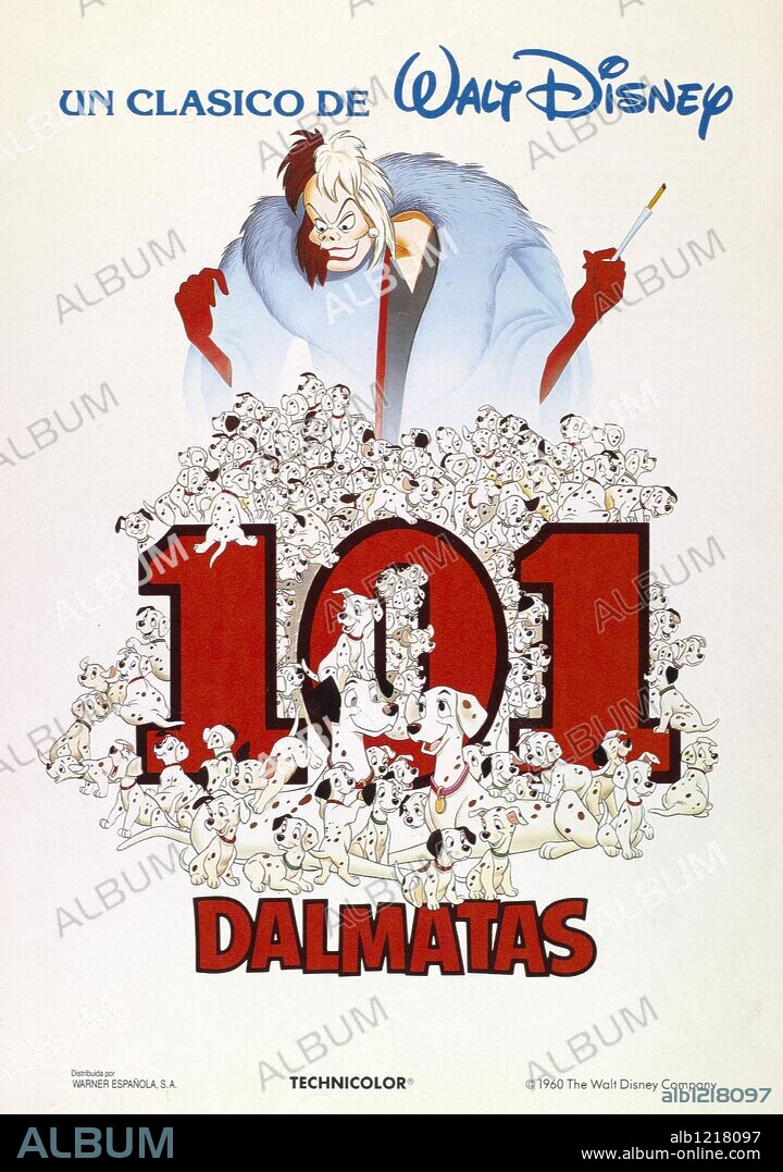 Poster of ONE HUNDRED AND ONE DALMATIANS, 1961, directed by CLYDE GERONIMI, HAMILTON LUSKE and WOLFGANG REITHERMAN. Copyright WALT DISNEY PRODUCTIONS.