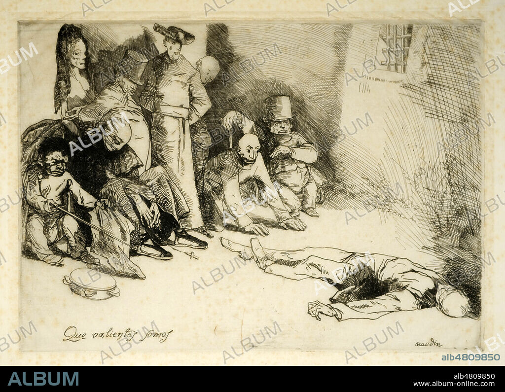 Que valientes somos (pour la mort de l'anarchiste espagnol FERRER (1859-1909). Dessin original de 1909 par Bernard NAUDIN (1876-1946). Credit : Coll. Dixmier/KHARBINE-TAPABOR.