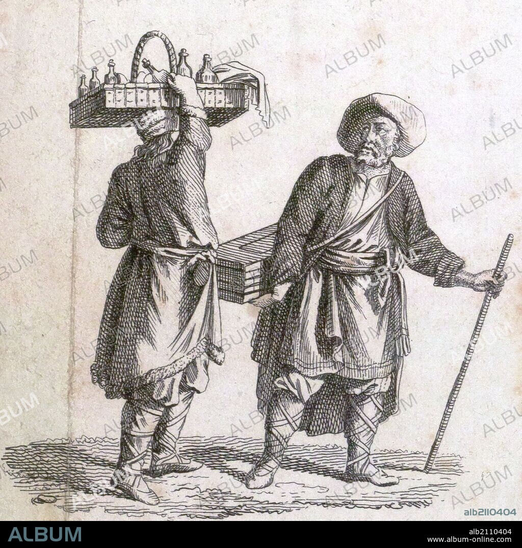 Liquor seller, 18th century, liszt gourmet archive, alcohol, alcoholic, brandy, rum, jamaica spirits, spirits of wine, gin.