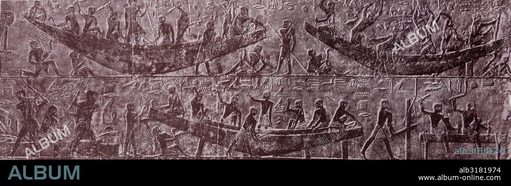 Egypt. Mastaba tomb of Ti. 5th Dynasty at Saqqara. Relief showing boat building.