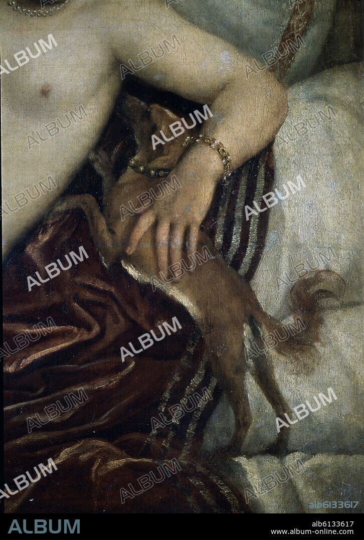 TIZIANO VECELLIO DE GREGORIO-TICIANO-. VENUS RECREANDOSE EN LA MUSICA - DETALLE DEL PERRO - HACIA 1550 - OLEO/LIENZO - NP 420 - RENACIMIENTO ITALIANO - CONJUNTO 13388.