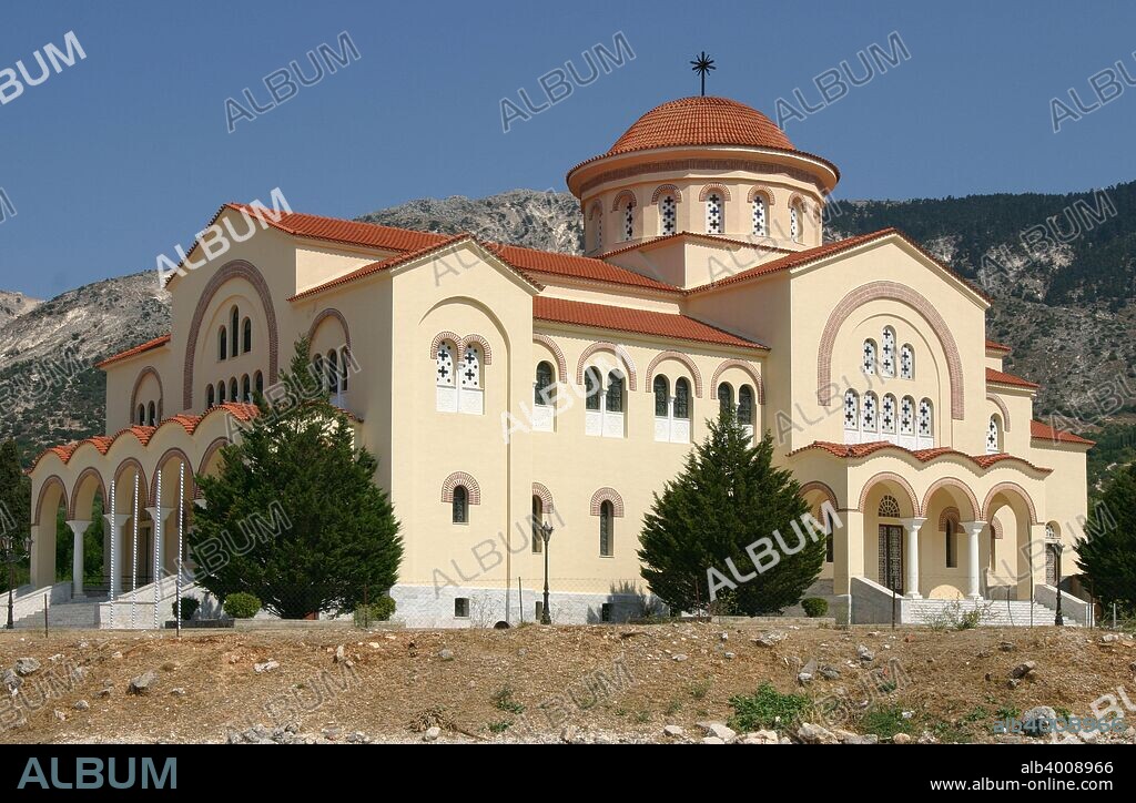 Monastery and church of Agios Gerasimos, Kefalonia, Greece. Agios Gerasimos is the patron saint of Kefalonia. He came to the island in the 16th century and founded the monastery.