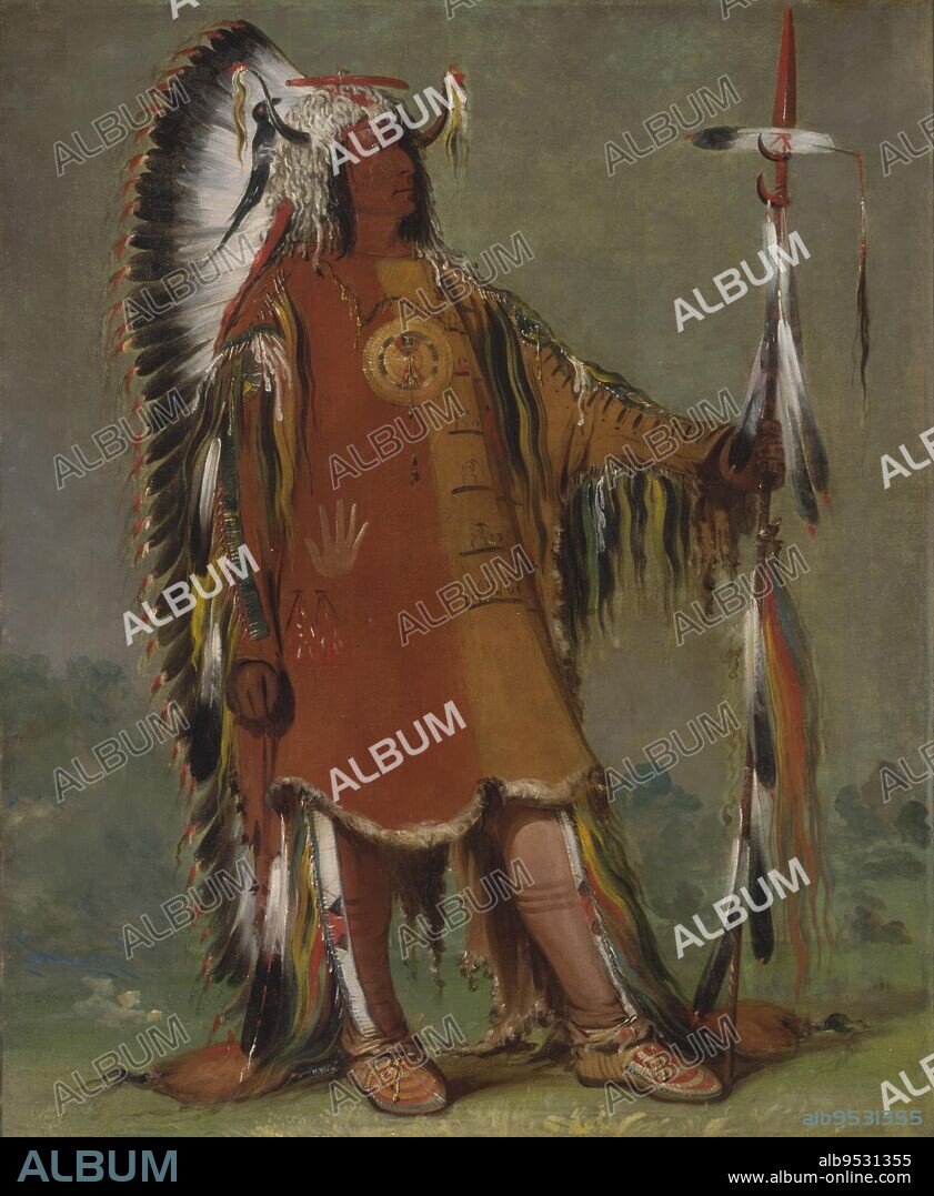 GEORGE CATLIN. Máh-to-tóh-pa, Four Bears, Second Chief, in Full Dress. oil on canvas. Date: 1832.