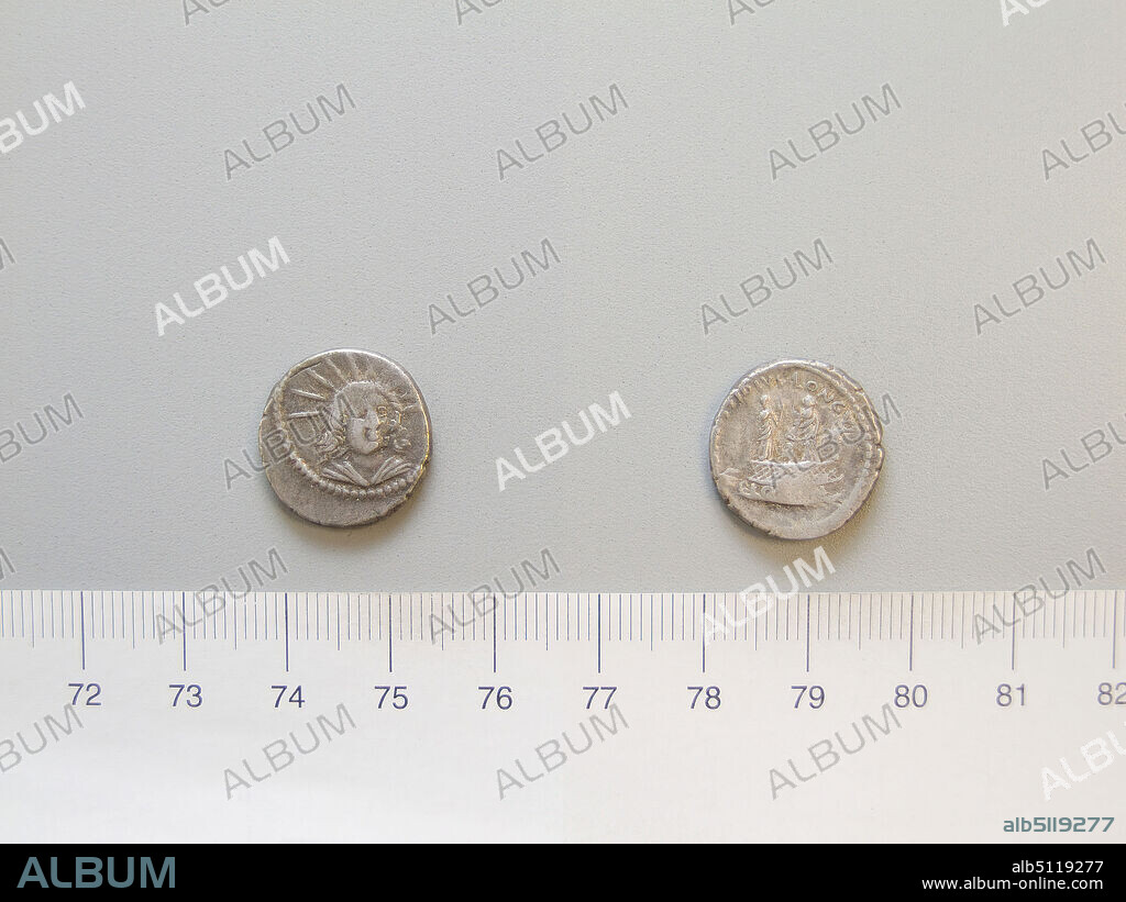 Mint: Rome, Magistrate: L. Mussidius Longus, Denarius from Rome, 42 B.C., Silver, 4.13 g, 6:00, 17 mm, Made in Rome, Roman, 1st century B.C., Numismatics.