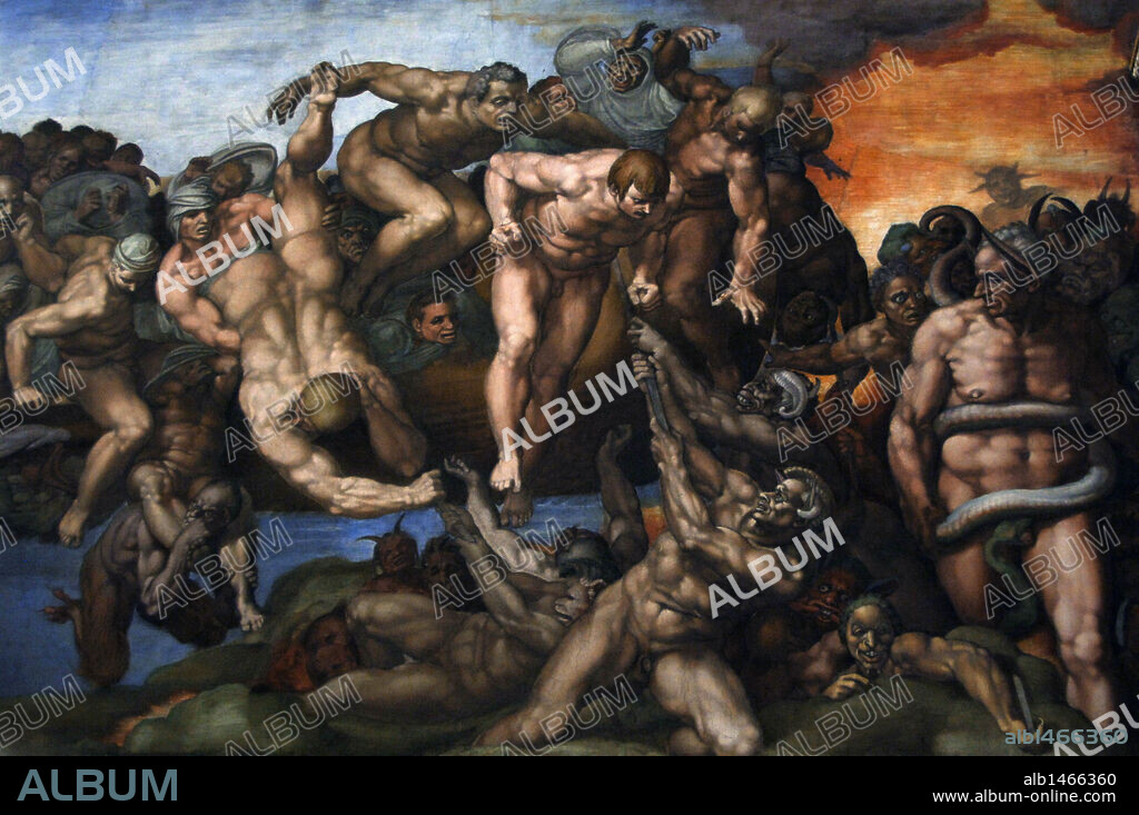 Michelangelo (Michelangelo Buonarroti) (1475-1564). Italian artist. The Last Judgement. Fresco. 1536-1541. Detail. Central part. Sistine Chapel. Vatican Museums. Vatican City.