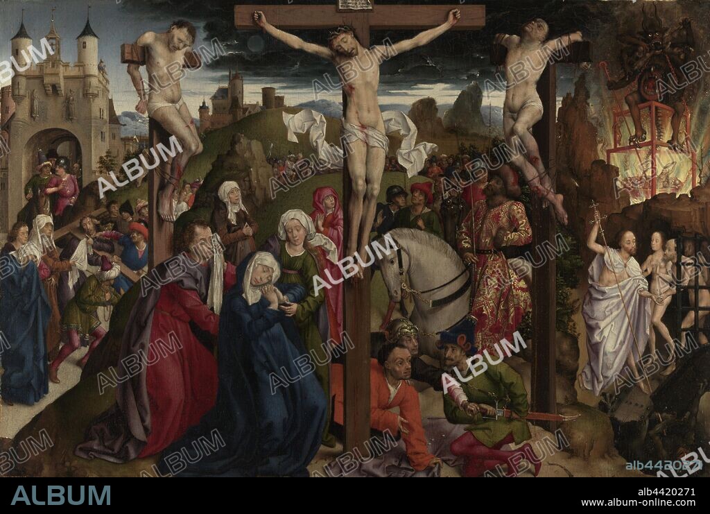 The Crucifixion, Dreux Budé Master, possibly André d'Ypres (French, active by 1425/26, died 1450), France, before 1450, Oil on panel, 48.6 x 71.1 cm (19 1/8 x 28 in.).
