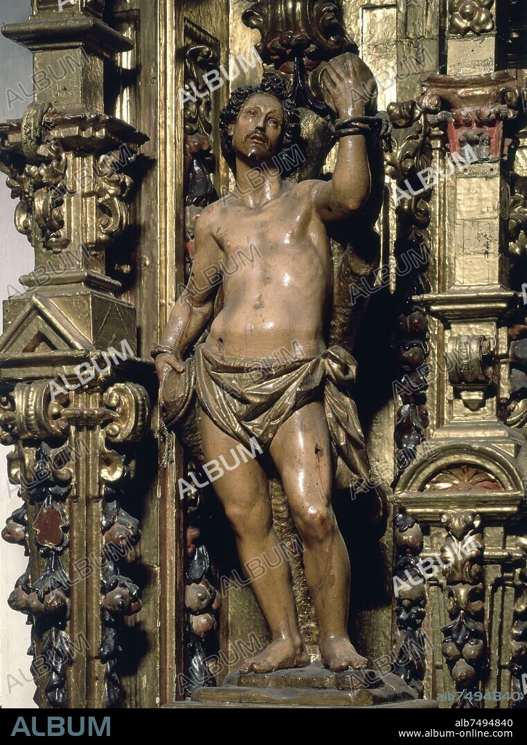 LOPEZ BUENO DIEGO. RETABLO DE LA IGLESIA DE SANTIAGO DE SEVILLA - DETALLE DE SAN SEBASTIAN - SIGLO XVII - BARROCO ESPAÑOL.