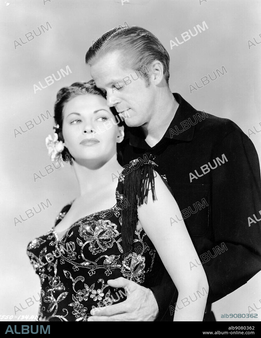 DAN DURYEA y YVONNE DE CARLO en EL ENMASCARADO, 1948 (BLACK BART), dirigida por GEORGE SHERMAN. Copyright UNIVERSAL PICTURES.