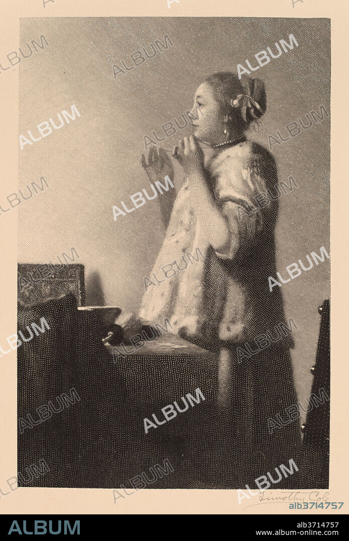 TIMOTHY COLE AFTER JOHANNES VERMEER. The Pearl Necklace. Dated: 1916. Dimensions: image: 19.7 x 13 cm (7 3/4 x 5 1/8 in.)  sheet: 30.8 x 24.1 cm (12 1/8 x 9 1/2 in.). Medium: wood engraving on calendered paper.