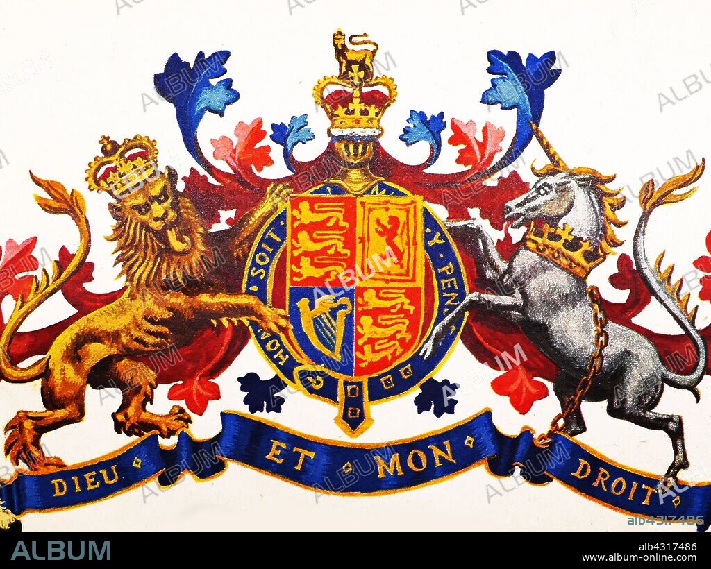 shield of the "English" (non-Scottish) version of the Royal coat of arms of the United Kingdom. Dieu et mon Droit (God and my right) is the motto of the Monarch of the United Kingdom, outside Scotland. The motto is said to have first been used by Richard I (1157-1199).