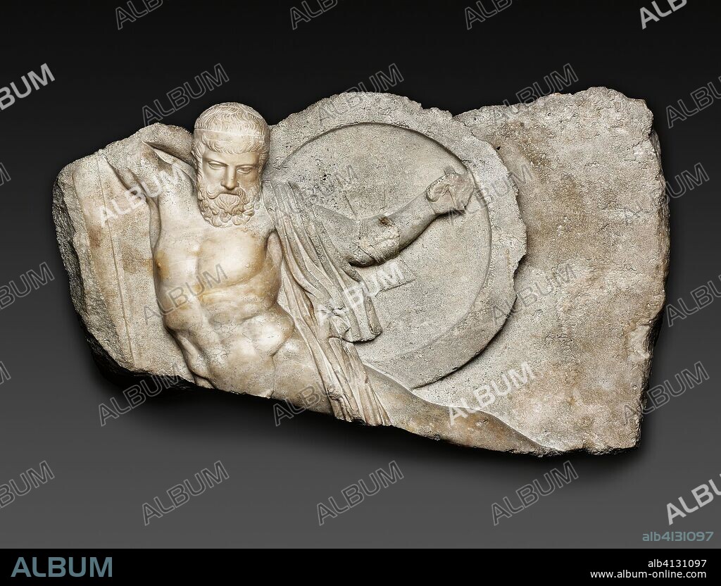 ANCIENT ROMAN. Relief of a Falling Warrior. Roman. Date: 101 AD-200 AD. Dimensions: 53.3 × 81 × 17.5 cm (21 × 31 15/16 × 6 7/8 in.). Marble. Origin: Piraeus.