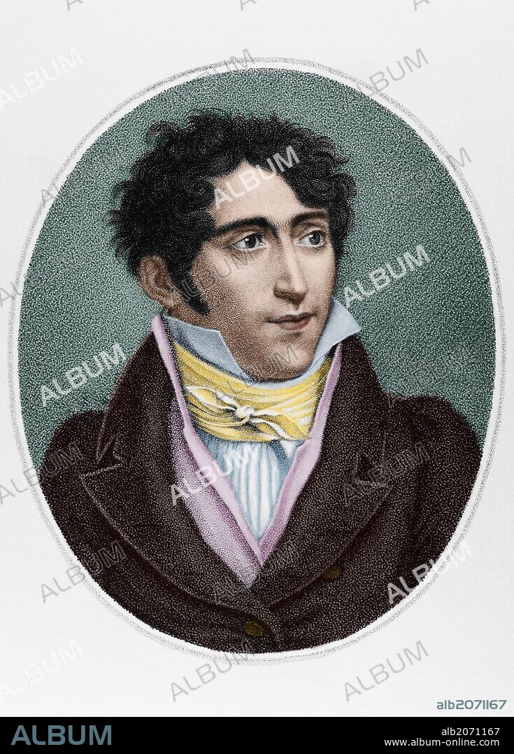 JEAN CORALLI (1779-1854). Bailarín y coreógrafo francés. Maestro del ballet de la ópera de París de 1831-1850. Grabado coloreado de "Great Ballet Prints of the Romantic Era". Siglo XIX.