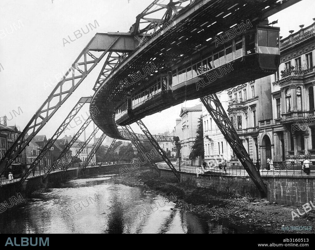 Germany: c. 1910 The Wuppertal Suspension Railway which opened in 1901. The electric elevated monorail line is the oldest in the world.