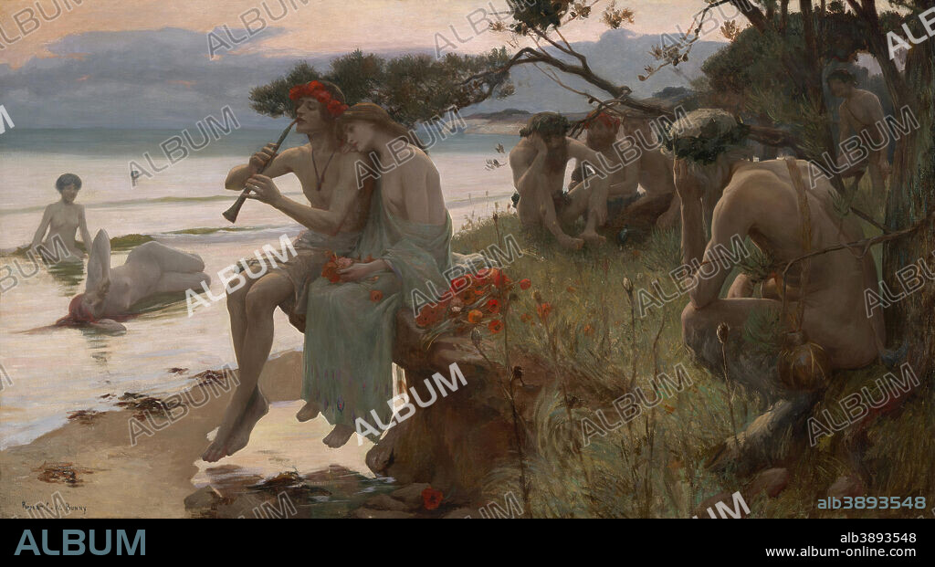 RUPERT BUNNY. Pastoral. Date/Period: Ca. 1893. Painting,oil on canvas. Height: 1,420 mm (55.90 in); Width: 2,510 mm (98.81 in).