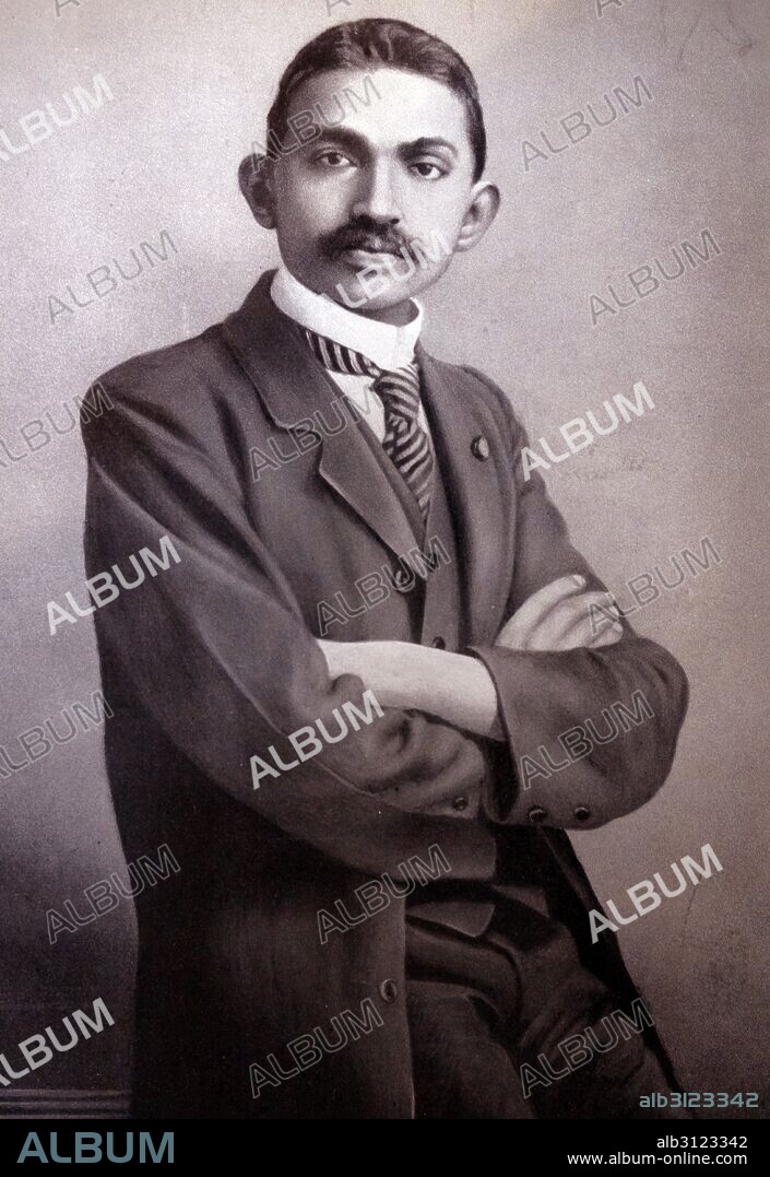 Mahatma Gandhi as a lawyer in South Africa circa 1905. Mohandas Karamchand Gandhi (1869 – 1948), was the  preeminent leader of the Indian independence movement in British-ruled India. Employing nonviolent civil disobedience, Gandhi led India to independence and inspired movements for civil rights and freedom across the world.