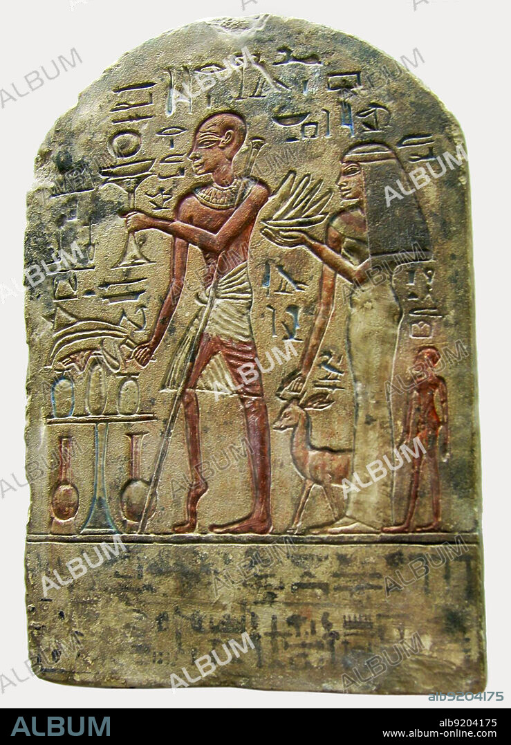 Egyptian stele from the reign of King Amenhotep III (14th century B.C.), showing what is believed to be a person with polio.