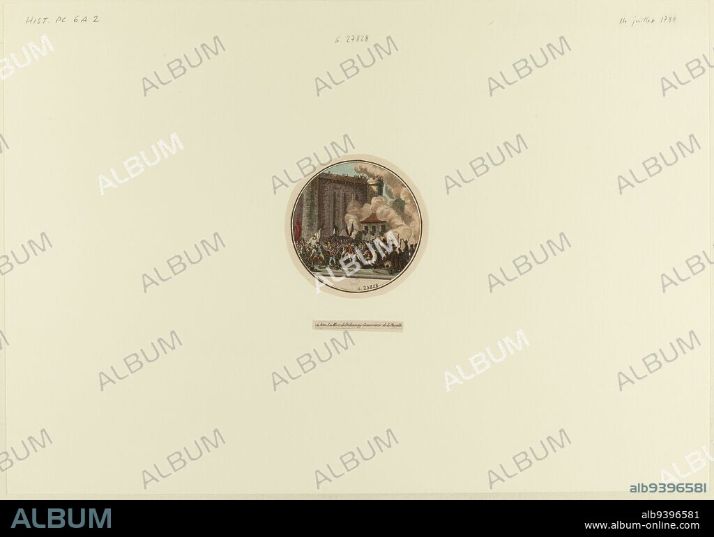 14.dito The Death of Delaunay Governor of the Bastille, Maillart, Philippe Joseph, Engraver, Chateigner, Publisher, Array, Graphic arts, French Revolution, Print, Size - Work: Diameter: 9.2 cm, Size - Mounting:, Height: 32.5 cm, Width: 50 cm.