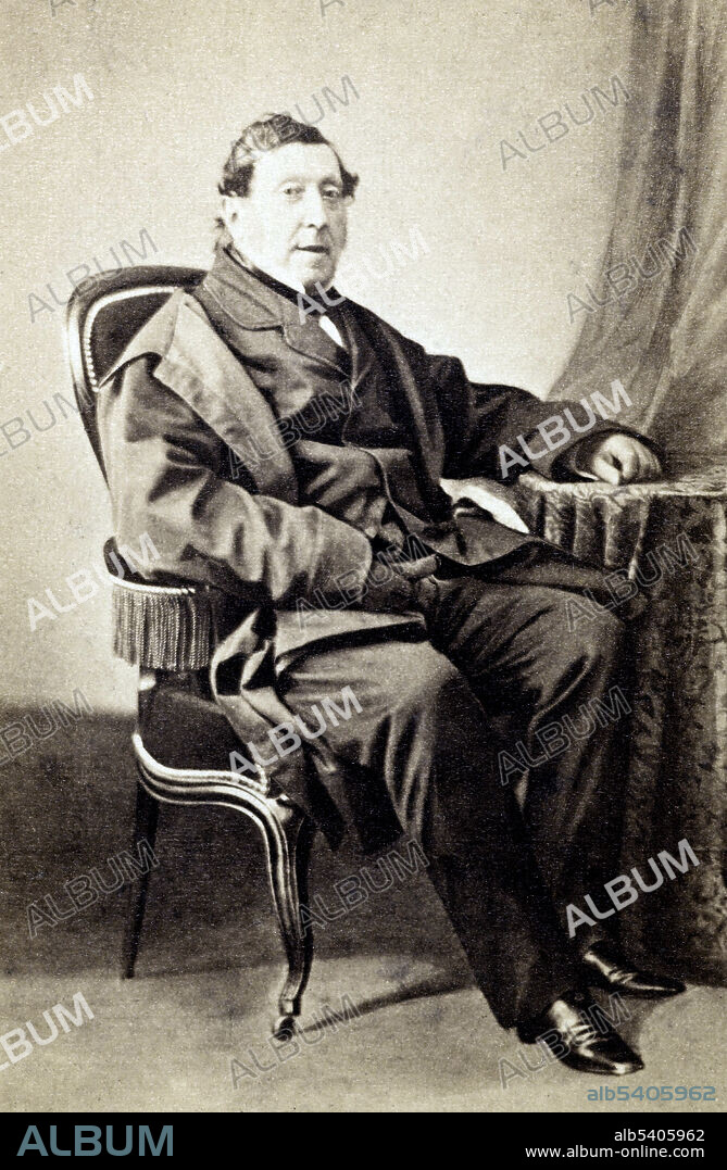Gioachino Antonio Rossini (February 29, 1792 - November 13, 1868) was an Italian composer who wrote 39 operas as well as sacred music, chamber music, songs, and piano pieces. Through his own work, as well as through that of his followers and imitators, his style dominated Italian opera throughout the first half of the 19th Century. Mayer Frères and Pierson, 1860s (cropped and cleaned).