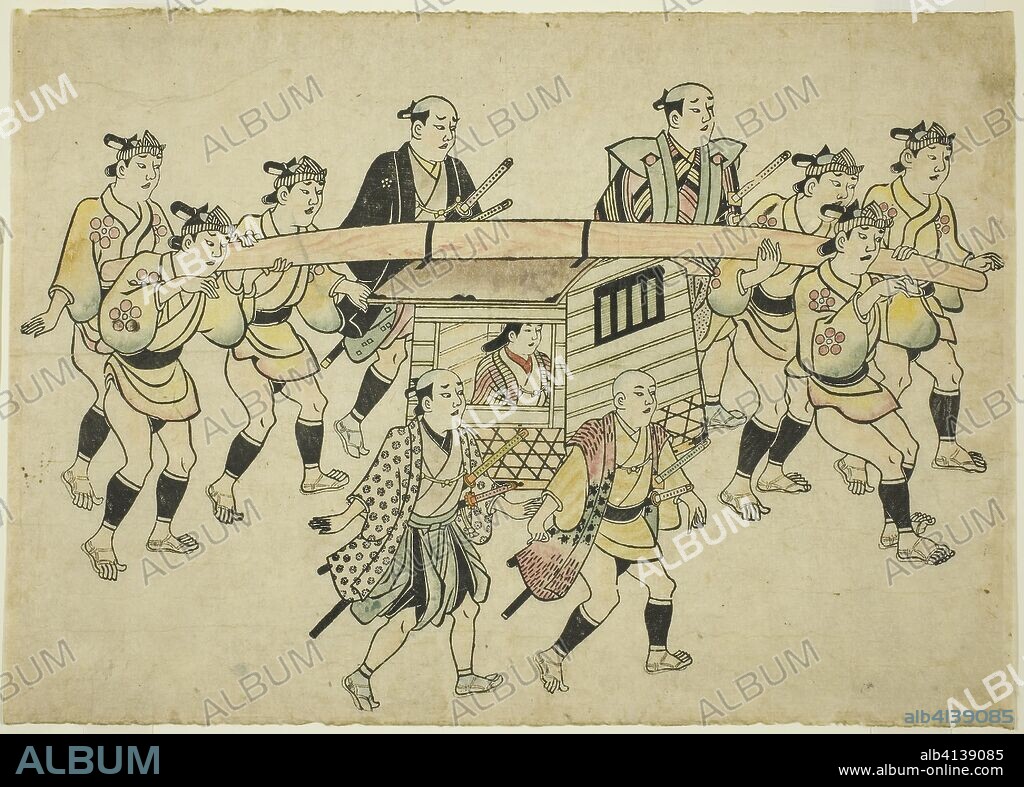 Procession of a Daimyo. Hishikawa Moronobu; Japanese, (?)-1694. Date: 1676-1689. Dimensions: 27.2 x 38.3 cm. Hand-colored woodblock print; oban yoko-e, sumizuri-e. Origin: Japan.