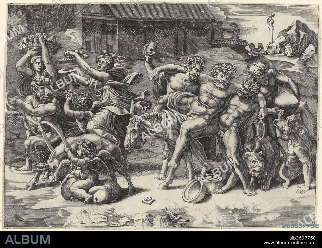 AGOSTINO VENEZIANO. The March of Silenus. Medium: engraving.