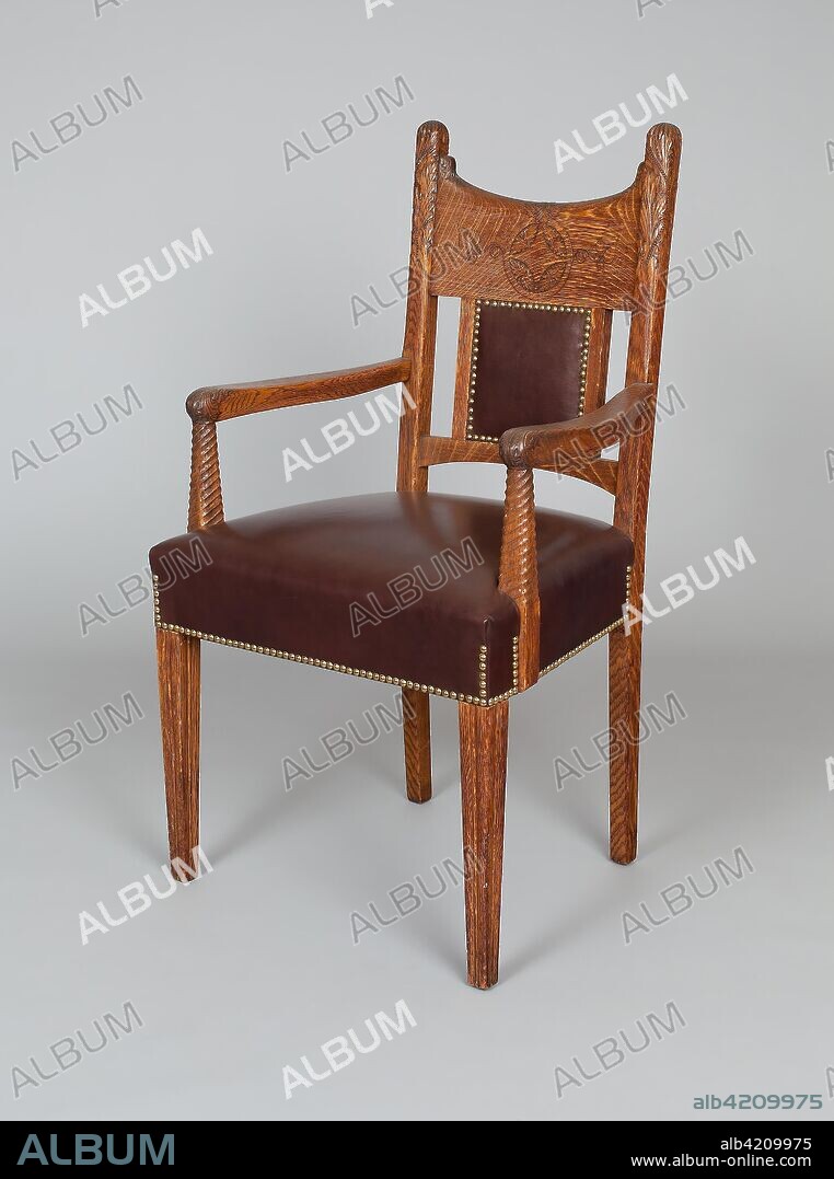 A. H. DAVENPORT & COMPANY. Armchair. A. H. Davenport & Co.; American, 1875-1910; Design attributed to Francis H. Bacon; American, 1856-1940. Date: 1880-1890. Dimensions: 107.9 × 59.7 × 50.8 cm (42 1/2 × 23 1/2 × 20 in.). Oak. Origin: Boston.