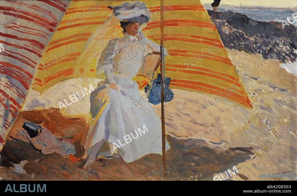 Joaquín Sorolla y Bastida (1863-1923). Pintor español. Clotilde bajo el toldo, Biarritz, 1906. Oleo sobre lienzo. Museo Sorolla. Madrid. España.