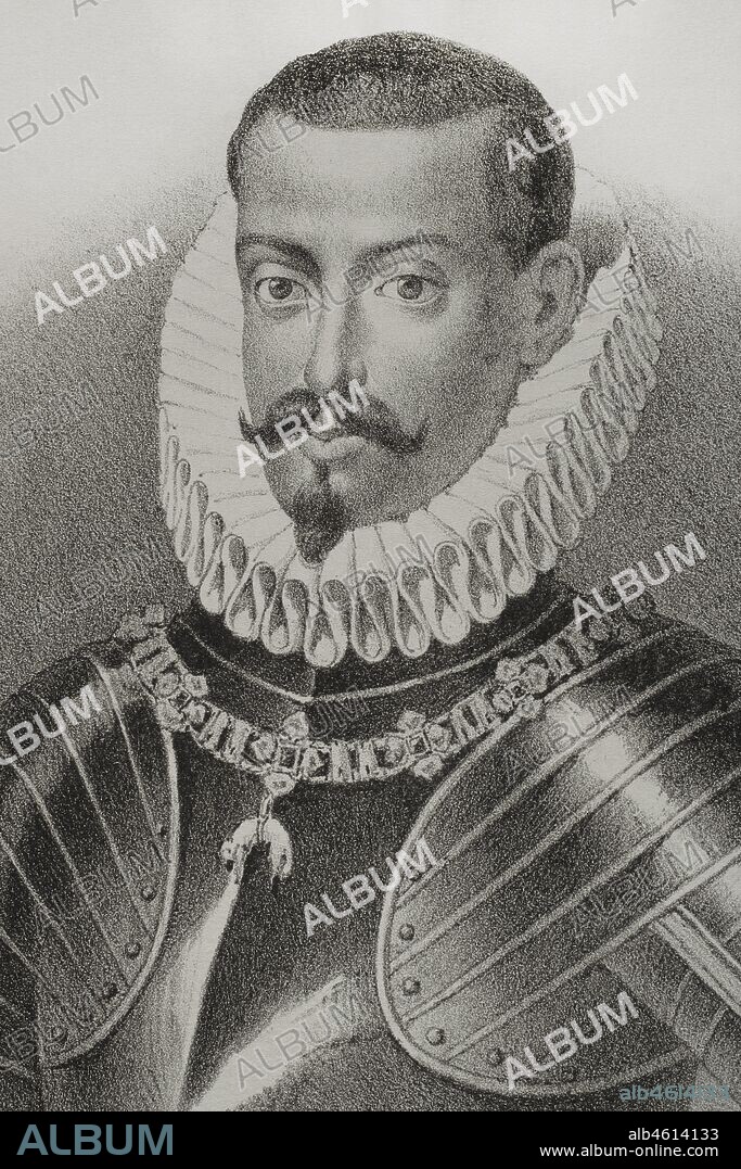 Philip III (1578-1621). King of Spain (1598-1621) and also, as Philip II, King of Portugal, Naples, Sicily and Sardinia. Portrait, 19th century. Illustration by Cebrian, detail. Lithography. Cronica General de Espa–a. Historia Ilustrada y Descriptiva de sus Provincias. Valencia, 1867.