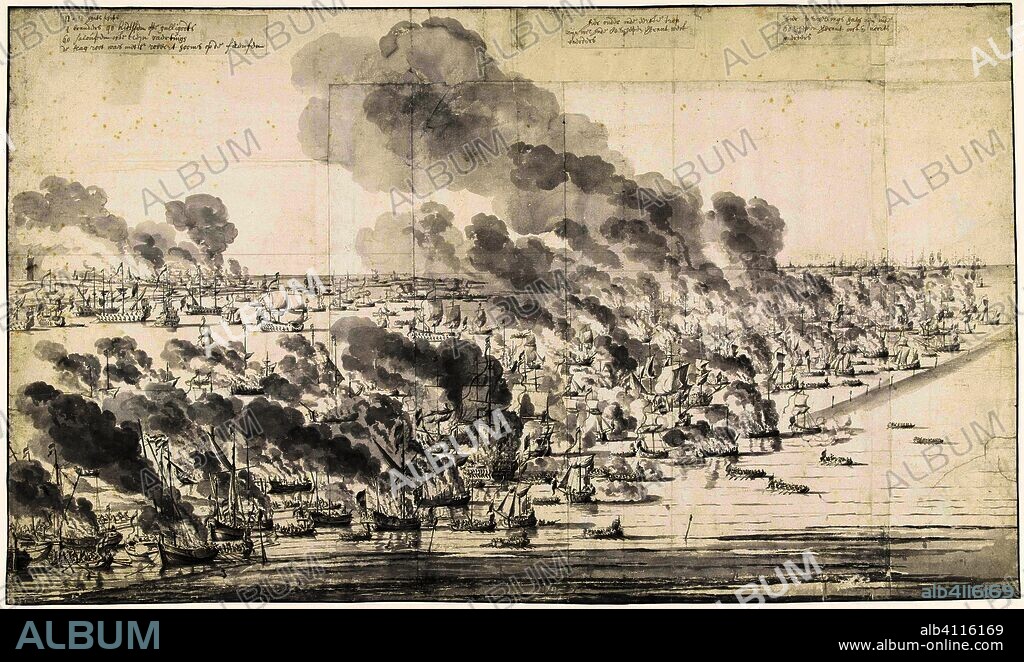 Robert Holmes Setting the Dutch Fleet on Fire at Terschelling. Holmes' Bonfire, 19 August 1666. Draughtsman: Willem van de Velde (I). Draughtsman: Willem van de Velde (II). Dating: 1666. Measurements: h 447 mm × w 760 mm.