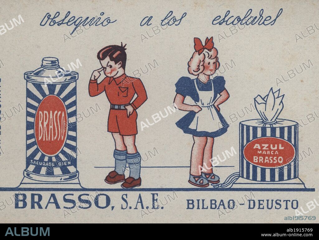 Publicidad. Productos de limpieza Brasso, S.A.E. de Bilbao-Deusto, años 1940.