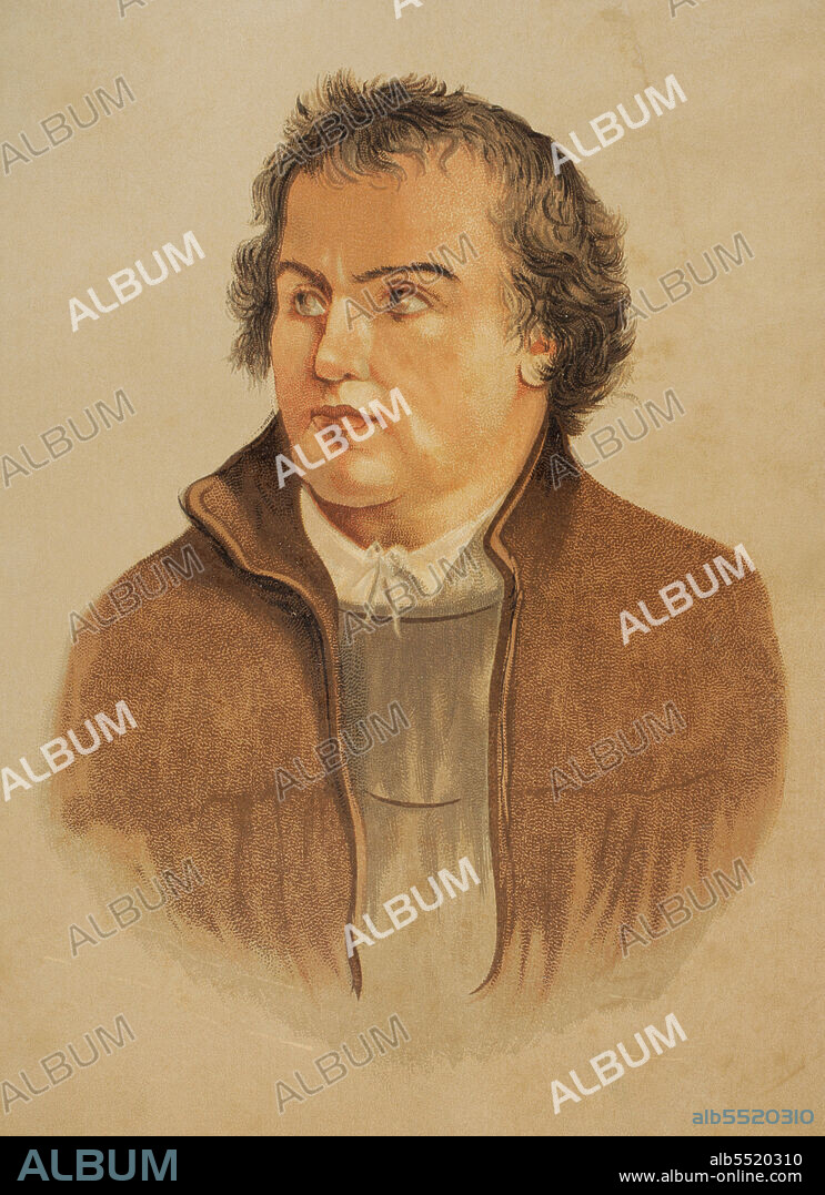 Martín Lutero (1483-1546). Teólogo y fraile agustino alemán. Retrato. Cromolitografía. Historia Universal, por César Cantú. Tomo VIII. Publicado en Barcelona, 1886.
