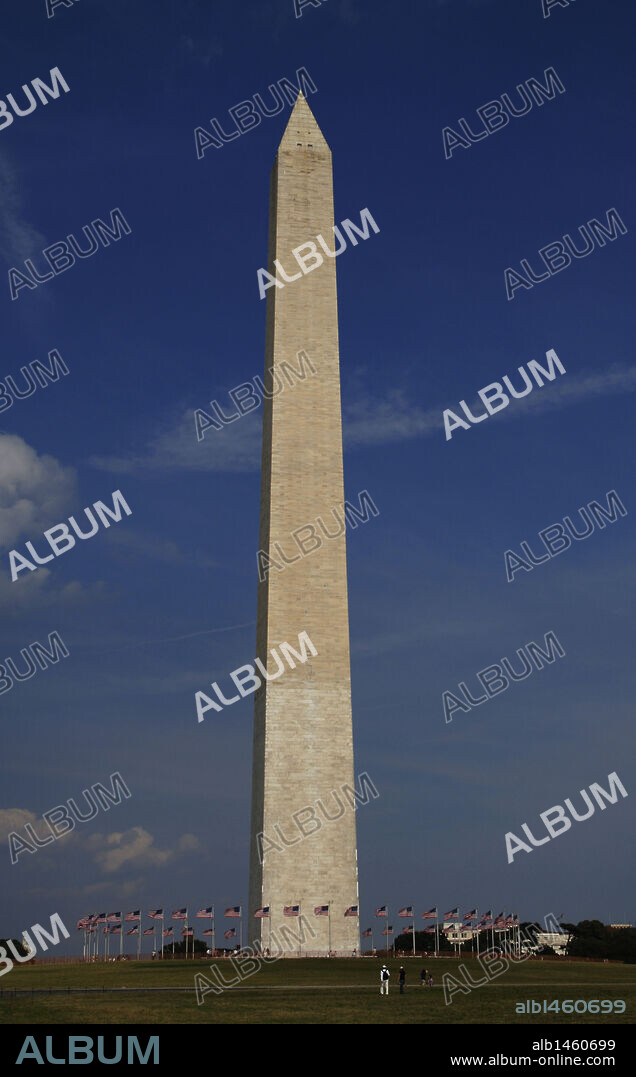 United States. Washington D.C. Washington Monument. Obelisk built to commemorate the first U.S. President, George Washington (1732-1799). National Mall.