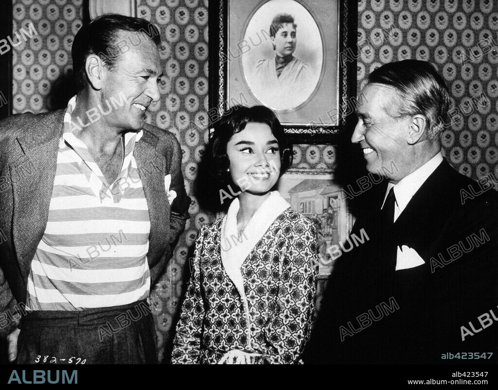 AUDREY HEPBURN, GARY COOPER and MAURICE CHEVALIER in LOVE IN THE AFTERNOON, 1957, directed by BILLY WILDER. Copyright BILLY WILDER.