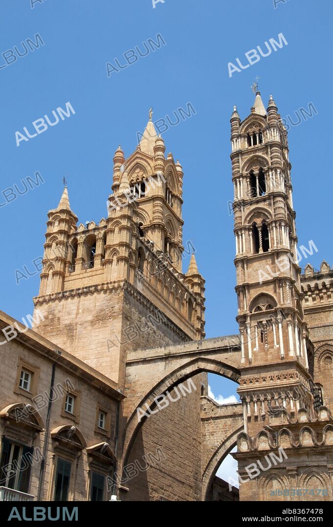 Italy: Metropolitan Cathedral of the Assumption of Virgin Mary (Palermo Cathedral), Palermo, Sicily. The church was erected in 1185 by Walter Ophamil (or Walter of the Mill), the Anglo-Norman archbishop of Palermo and King William II's minister, on the area of an earlier Byzantine basilica. The upper orders of the corner towers were built between the 14th and the 15th centuries, while in the early Renaissance period the southern porch was added. The present neoclassical appearance dates from the work carried out between 1781 and 1801.