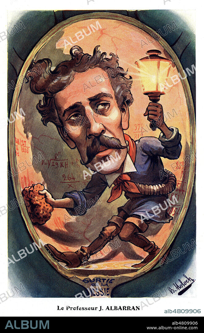 Le professeur Joaquin ALBARRAN (1860-1912) specialiste de la vessie. Caricature de MOLOCH (1849-1909) pour Chanteclair de juillet 1907. Credit : Collection Jonas/Kharbine-Tapabor.