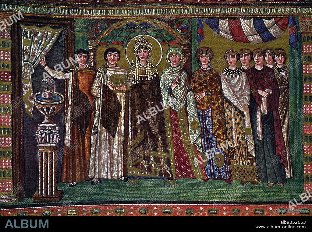 Mosaic depicting Theodora, Empress of the Byzantine Empire. Dated 6th Century BC.
