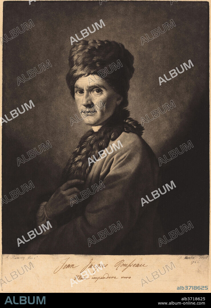 DAVID MARTIN AFTER ALLAN RAMSAY. Jean Jacques Rousseau. Dated: 1766. Dimensions: plate: 39.1 x 27.9 cm (15 3/8 x 11 in.)  sheet: 50.5 x 35.2 cm (19 7/8 x 13 7/8 in.). Medium: mezzotint on laid paper [proof].
