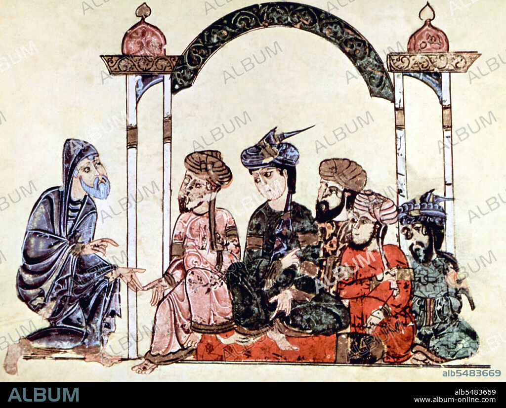 Maqama (literally 'assemblies') are an (originally) Arabic literary genre of rhymed prose with intervals of poetry in which rhetorical extravagance is conspicuous. The 10th century author Badi' al-Zaman al-Hamadhani is said to have invented the form, which was extended by al-Hariri of Basra in the next century. Both authors' maqamat center on trickster figures whose wanderings and exploits in speaking to assemblies of the powerful are conveyed by a narrator. Manuscripts of al-Hariri's Maqamat, anecdotes of a roguish wanderer Abu Zayd from Saruj, were frequently illustrated with miniatures.