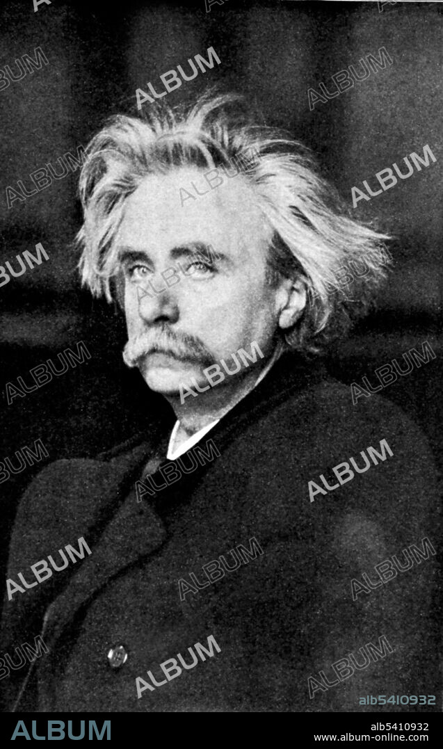 Edvard Hagerup Grieg (June 15, 1843 - September 4, 1907) was a Norwegian composer of the Romantic era and pianist. As a composer Edvard Grieg was fortunate to be a success while still alive and he became famous and relatively wealthy. He is best known for his Piano Concerto in A minor and Peer Gynt (which includes Morning Mood and In the Hall of the Mountain King). No photographer credited, undated (cropped and cleaned).