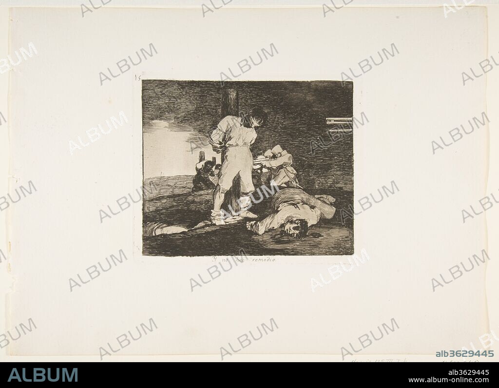 Plate 15 from "The Disasters of War' (Los Desastres de la Guerra): 'And there is nothing to be done.' (Y no hai remedio.). Artist: Goya (Francisco de Goya y Lucientes) (Spanish, Fuendetodos 1746-1828 Bordeaux). Dimensions: Plate: 5 1/2 × 6 9/16 in. (14 × 16.6 cm)
Sheet: 9 15/16 × 13 9/16 in. (25.2 × 34.5 cm). Series/Portfolio: The Disasters of War. Date: 1810 ( published 1863).