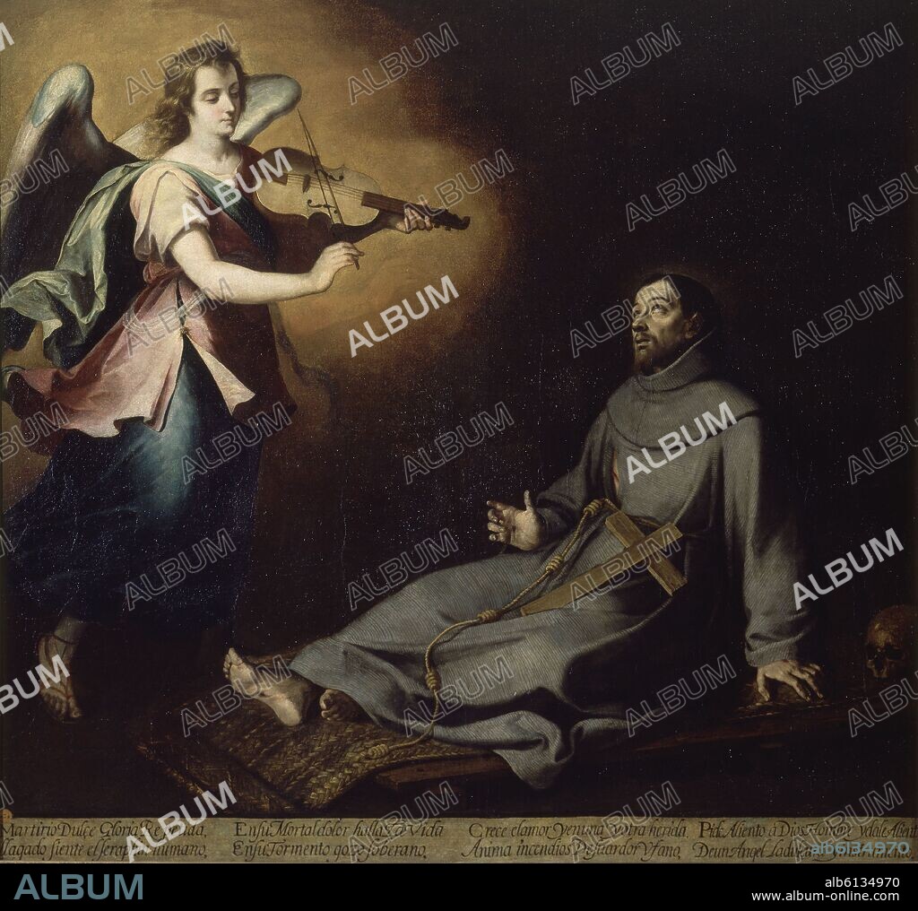 BARTOLOMÉ ESTEBAN MURILLO. EXTASIS DE SAN FRANCISCO DE ASIS O SAN FRANCISCO DE ASIS, CONFORTADO POR UN ANGEL - SIGLO XVII - O/L - 172x183 - Nº INV 660 - BARROCO ESPAÑOL.