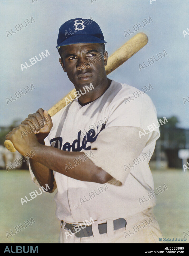 Jackie Robinson (1919-1972), Major League Baseball Player, half-length Portrait wearing Brooklyn Dodgers Uniform, Robert F. Cranston, Frank Livia, Bill Klein, Harry Warnecke, 1949.