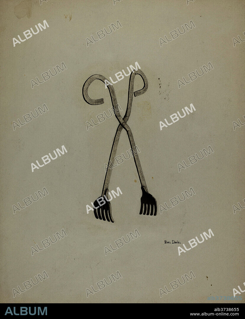PEARL DAVIS. Tongs. Dated: c. 1941. Dimensions: overall: 28.2 x 23.1 cm (11 1/8 x 9 1/8 in.)  Original IAD Object: 15 1/2" long. Medium: watercolor, graphite, and pen and ink on paper.